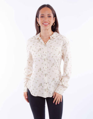 Sweet Caroline Floral Pearl Snap Button Up Blouse (DS)