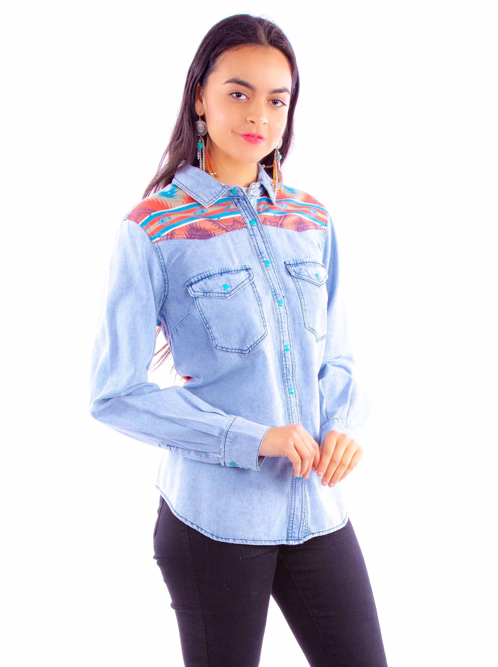 Ranch Style Western Yoke Denim Blouse (DS)