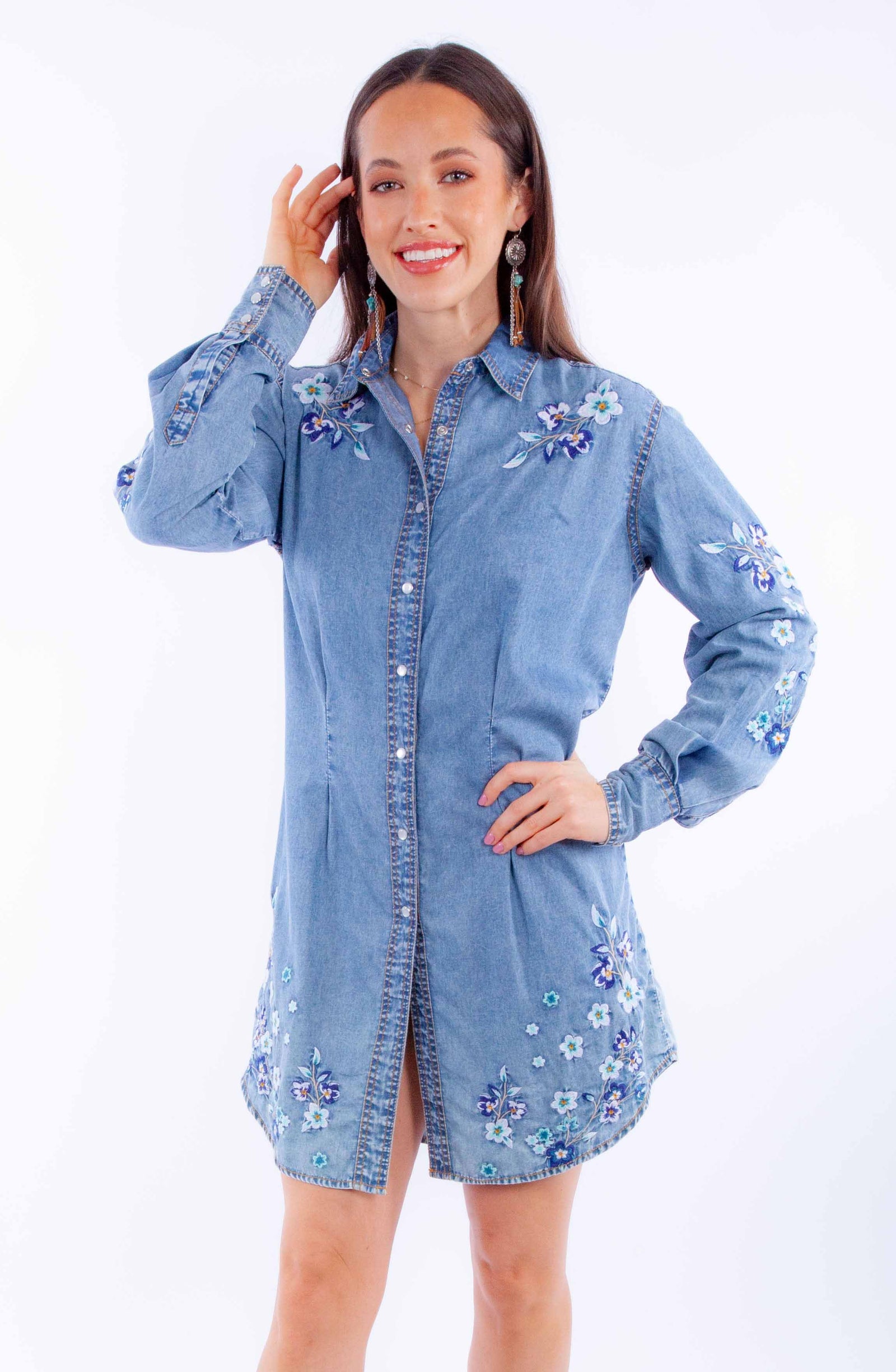 In The Meadow Floral Embroidered Denim Dress (DS)