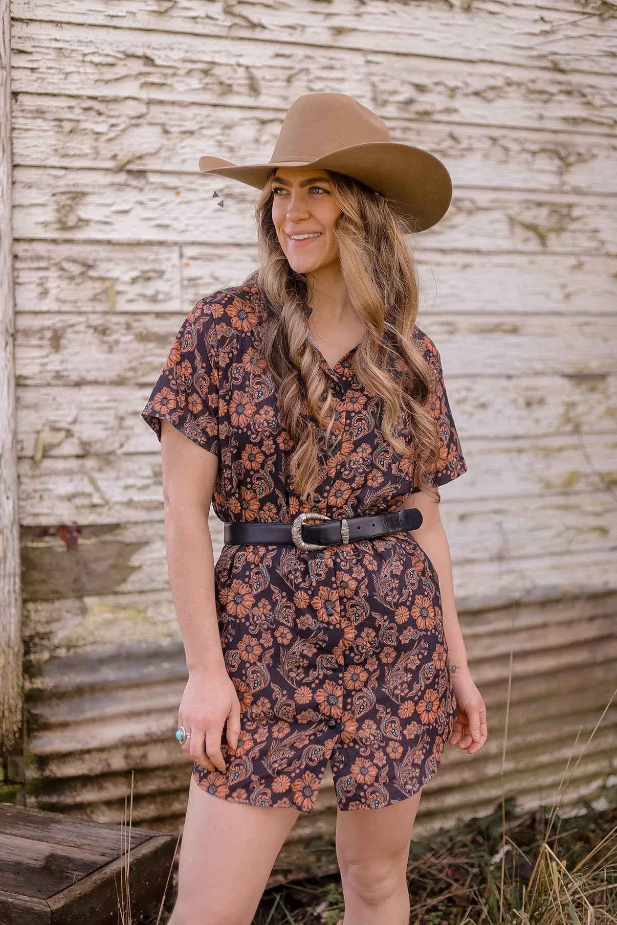 Fancy Schmancy Tooled Floral Print Pearl Snap Mini Dress &/or Cardigan