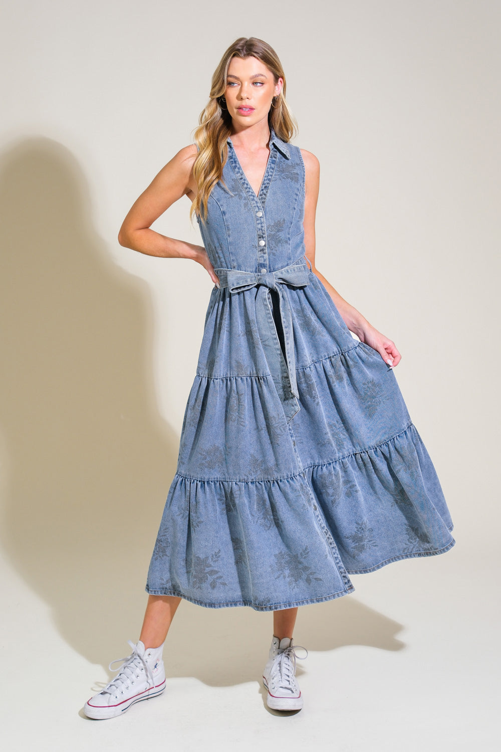 LIFE’S PATHWAYS DENIM SHIRT MIDI DRESS - (DS) - FT