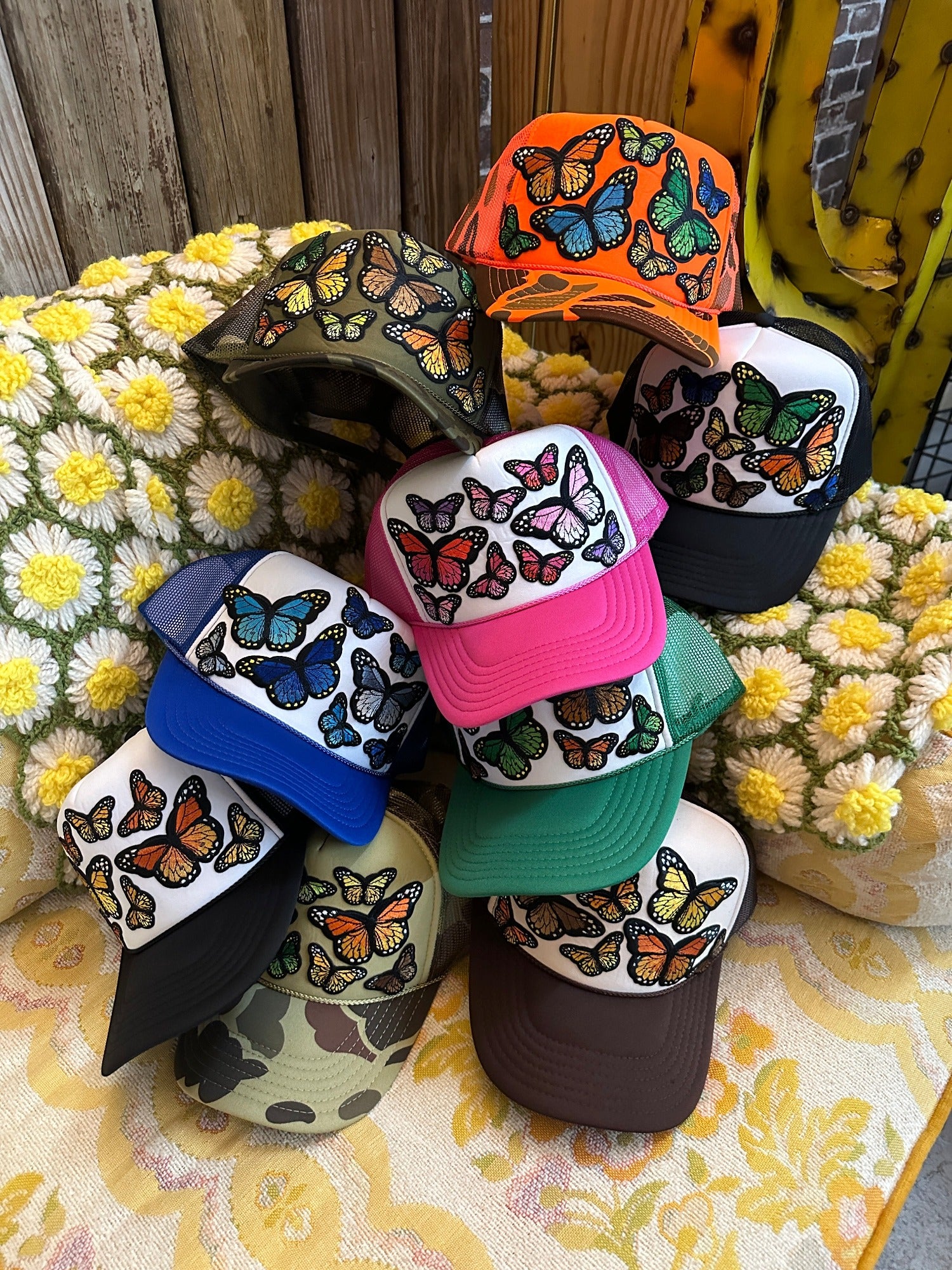 Flutter On By Custom Butterfly Patch Trucker Hat (made to 