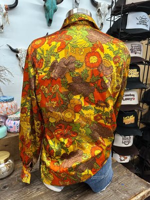 Sue Ann of Dallas Retro Floral Print Vintage Button Up Blouse