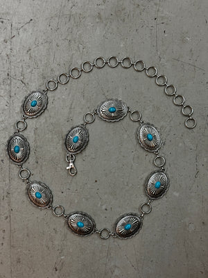 Badlands Bluff Silver & Turquoise Concho Chain Belt