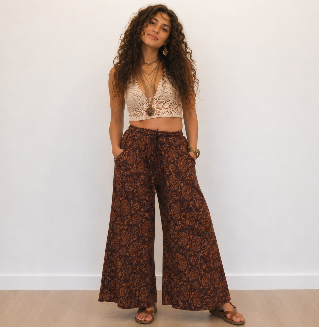 Moon Dance Flowy Paisley Boho Cotton Wide Leg Pants