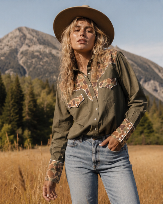 Straight Shooter Duck Camo Pearl Snap Blouse - PREORDER JULY/AUGUST 2026