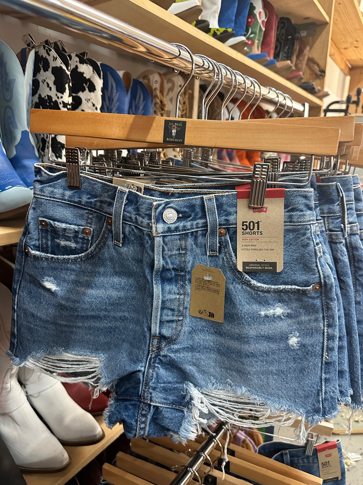 LEVIS 501 Original High Rise Button Fly Cut Off Jean Shorts - Medium Denim Wash