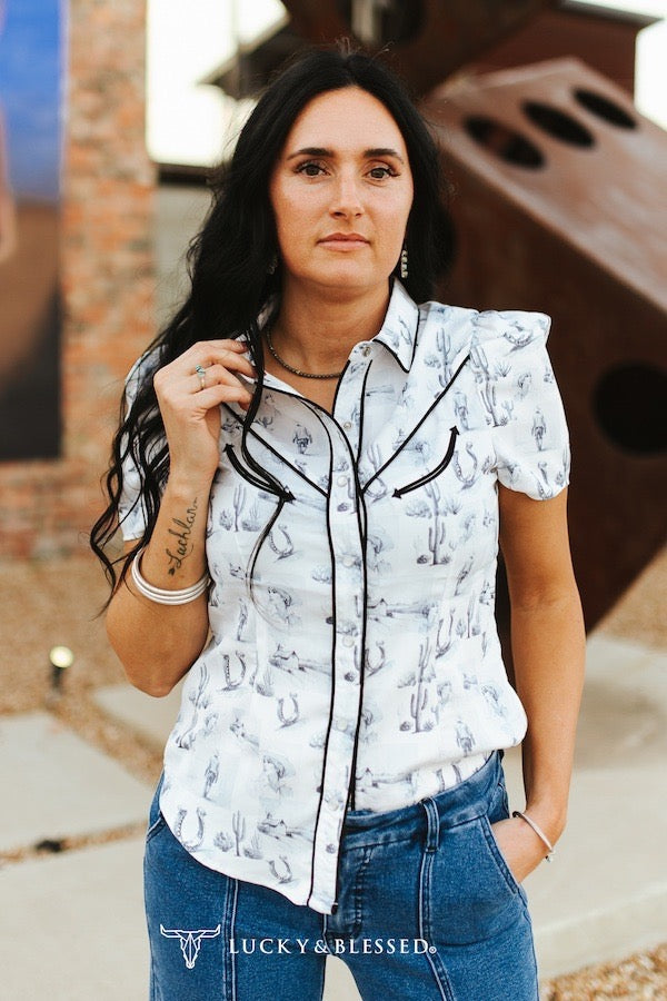 Ole Western Button Up Western Print Blouse