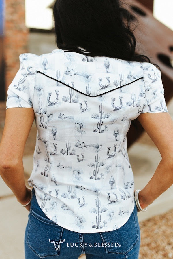 Ole Western Button Up Western Print Blouse
