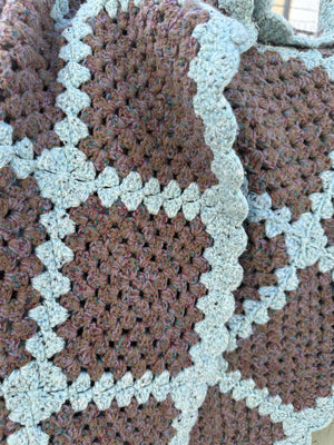 Vintage Grandmother's Handmade Crochet Afghan ~ Baby Blue/Brown/Violet/Burgundy/Teal Square Design