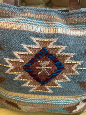 Shine On Aztec Print Woven Saddle Blanket Tote Bag Purse