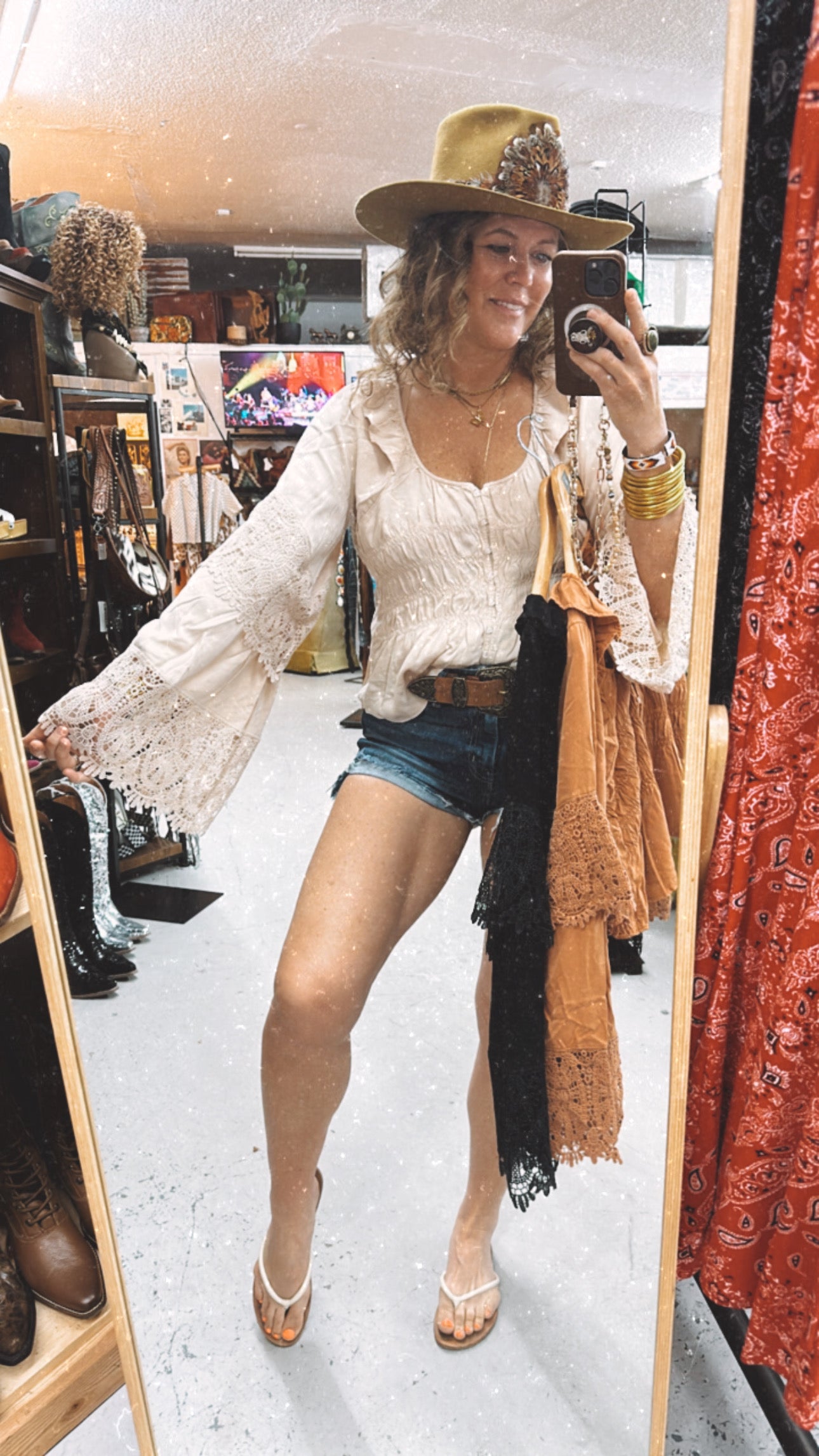 Never Knew Lonely Boho Style Crochet Bell Sleeve Blouse (DS