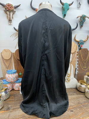 Long Sleeved Black Satin Blouse ~ Size XXL ~ Queen Bee's Closet #1206