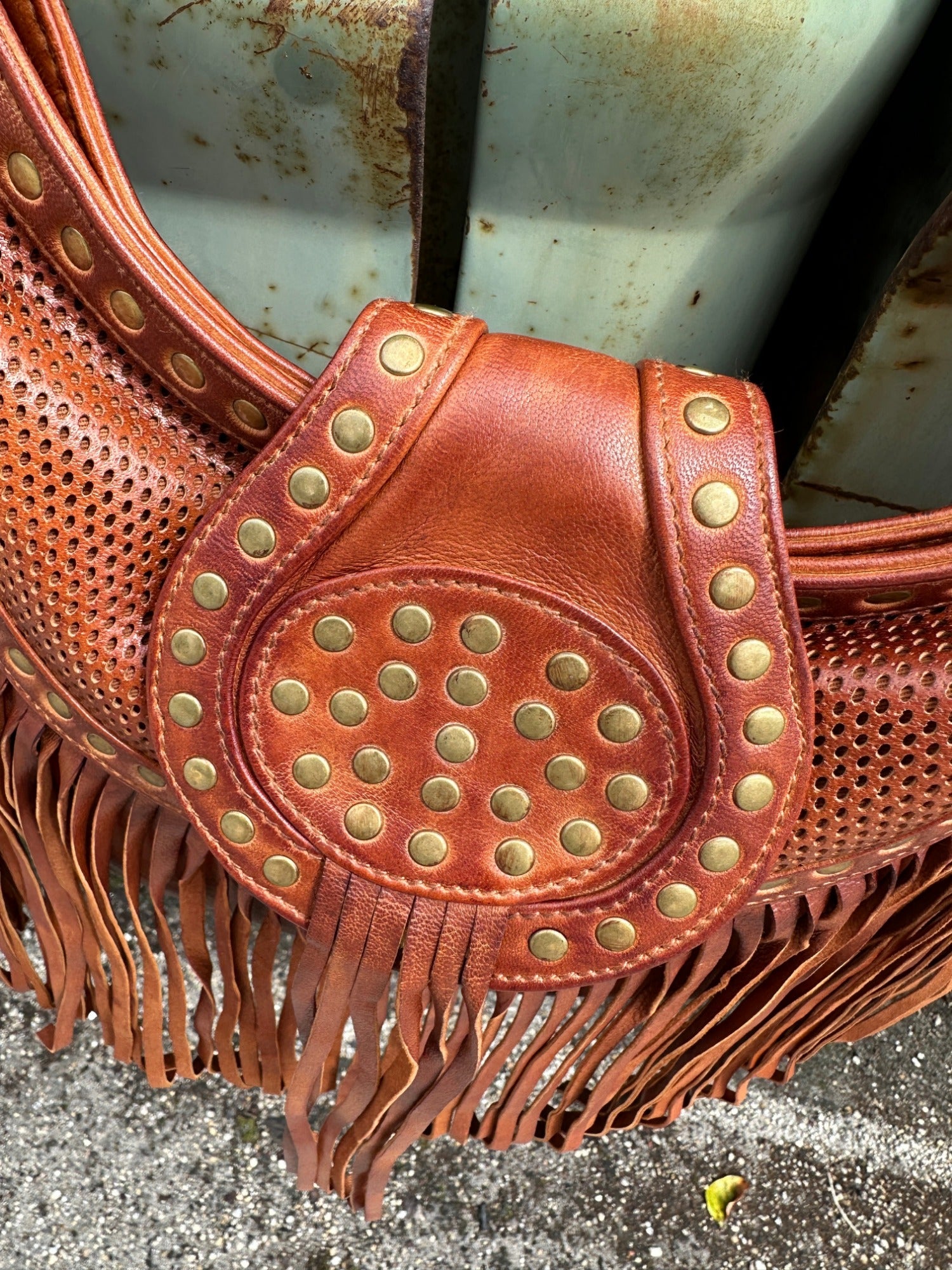 Edge of Seventeen Studded Fringe Saddlebag Style Purse - Lil Bee's