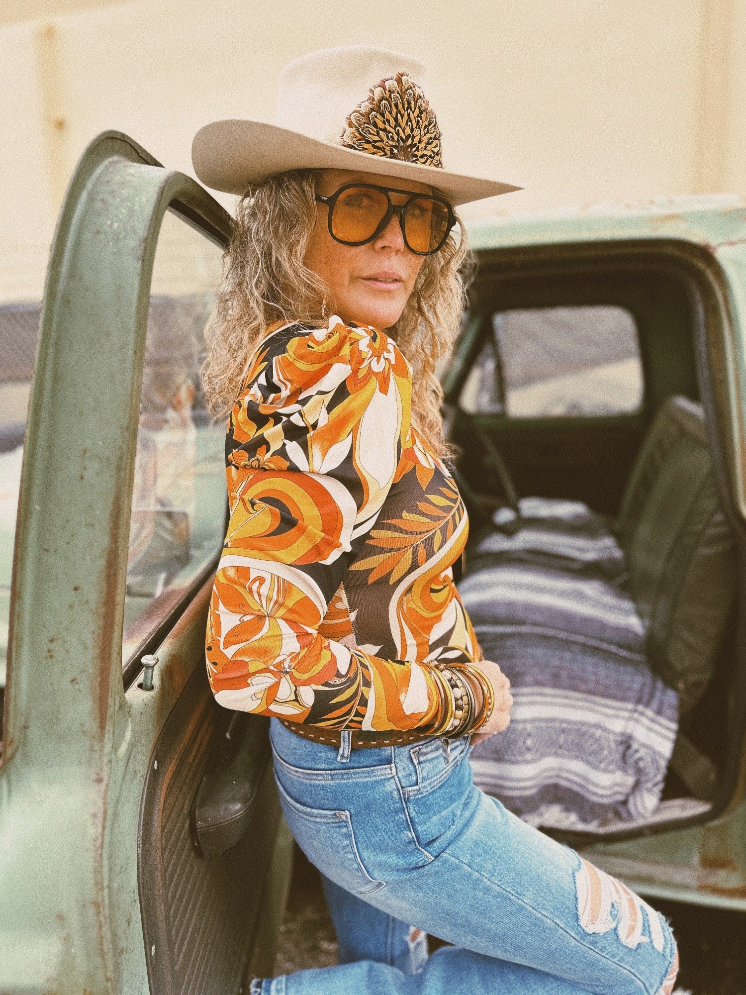 Canyon Sunshine Retro Floral Printed Mesh Bodysuit