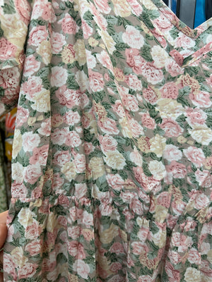 Boho Floral Print Pouf Sleeve Sundress - Baby Pink Mix - Size XL