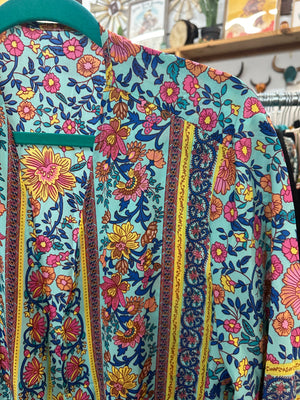 Boho Floral Short Sleeve Long Duster Cardigan - XL