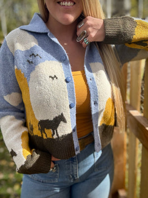 Sunset Canyon Knit Horse Sweater Cardigan