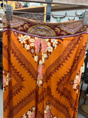 Free People Embroidered Satin Floral Serenity Wide Leg Jumpsuit - Orange Mix - Large 12/14/16/18