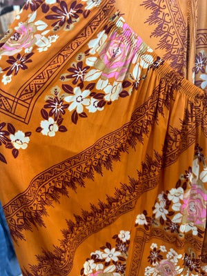 Free People Embroidered Satin Floral Serenity Wide Leg Jumpsuit - Orange Mix - Large 12/14/16/18