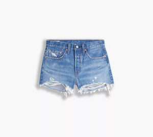 LEVIS 501 Original High Rise Button Fly Cut Off Jean Shorts - Medium Denim Wash