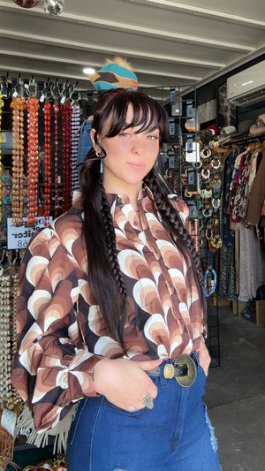 Love Calling Retro Heart Button Up Blouse