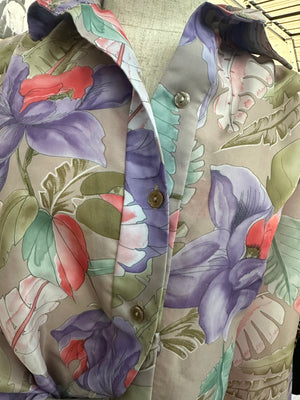 Vintage Hawaiian Floral Print Button Up Blouse - Size S/M - 4/6/8