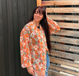 Petals in the Breeze Retro Floral Blouse
