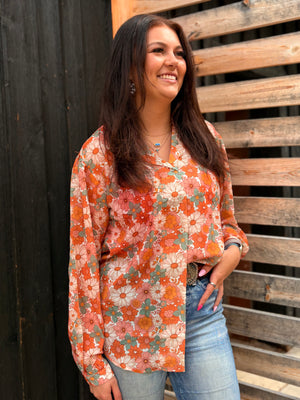 Petals in the Breeze Retro Floral Blouse
