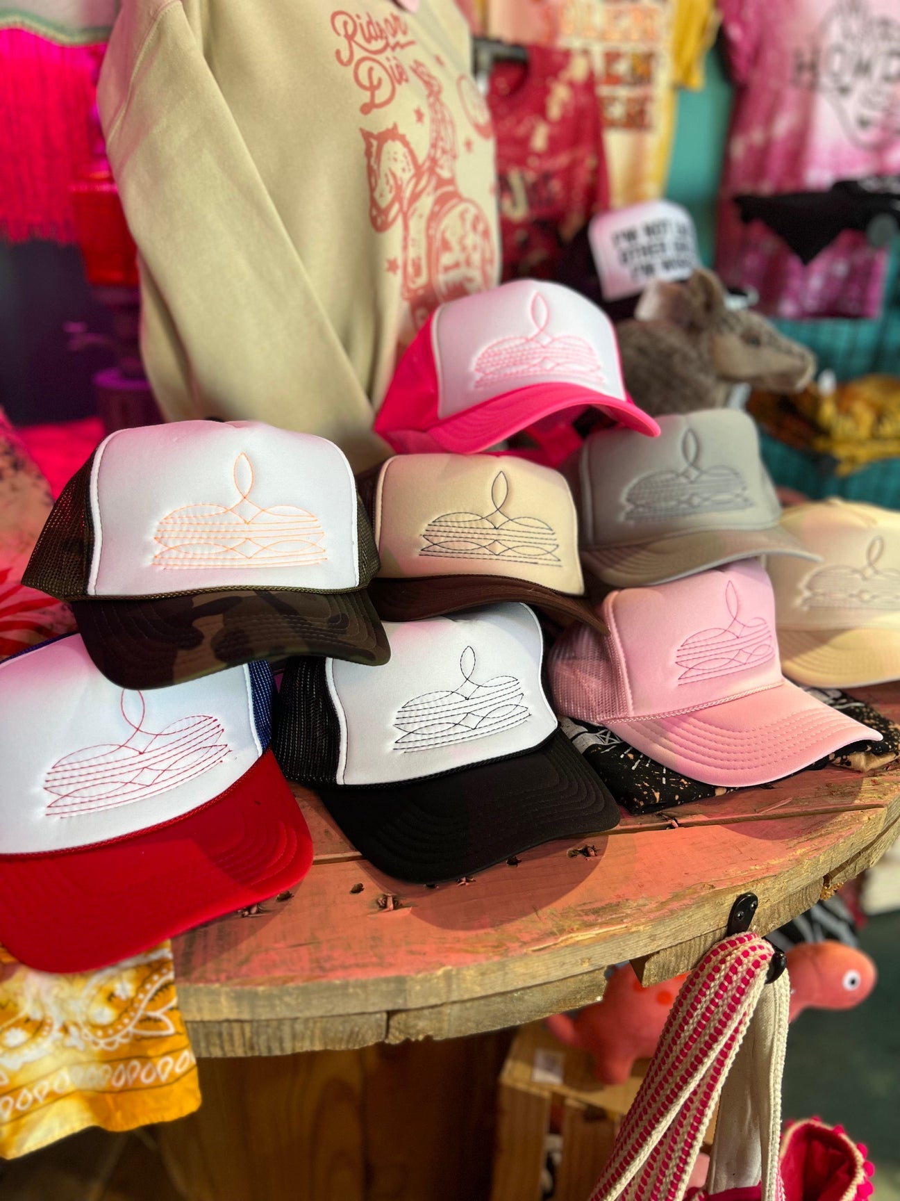 Embroidered Western Boot Stitch Trucker Hats (made to order) LC