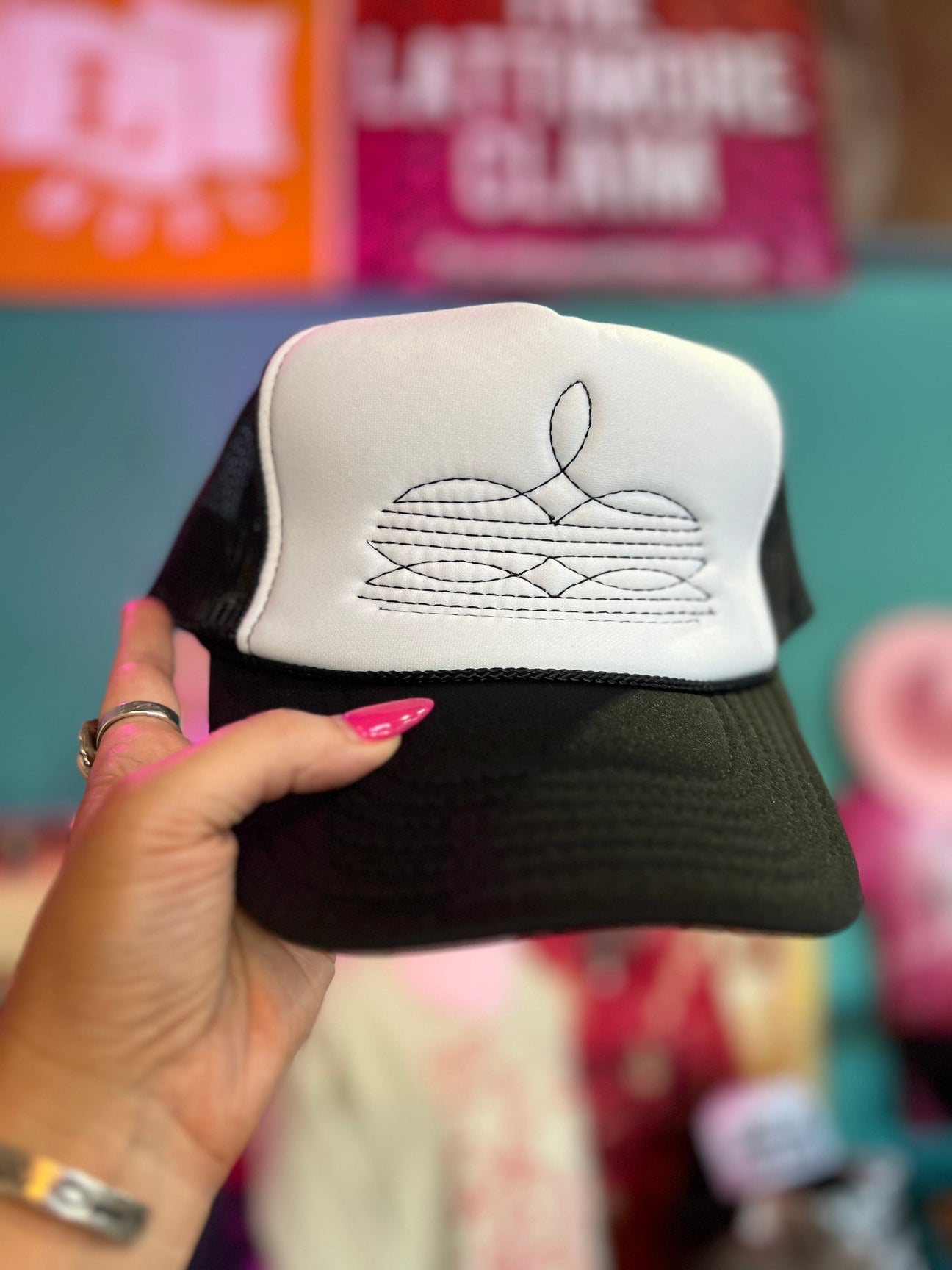 Embroidered Western Boot Stitch Trucker Hats (made to order) LC