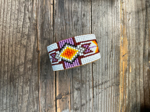 Kaqchi White/Purple Leather Cuff Bracelet