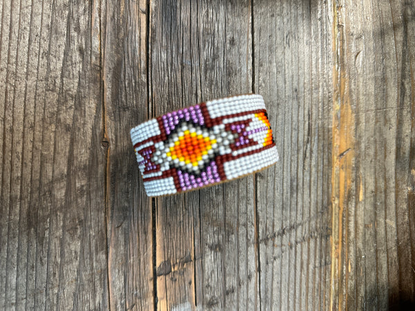 Kaqchi White/Purple Leather Cuff Bracelet - Lil Bee's Bohemian
