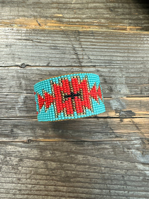 Kaqchi Turquoise/Red Leather Cuff Bracelet