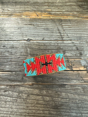 Kaqchi Turquoise/Red Leather Cuff Bracelet