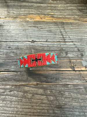 Kaqchi Turquoise/Red Leather Cuff Bracelet