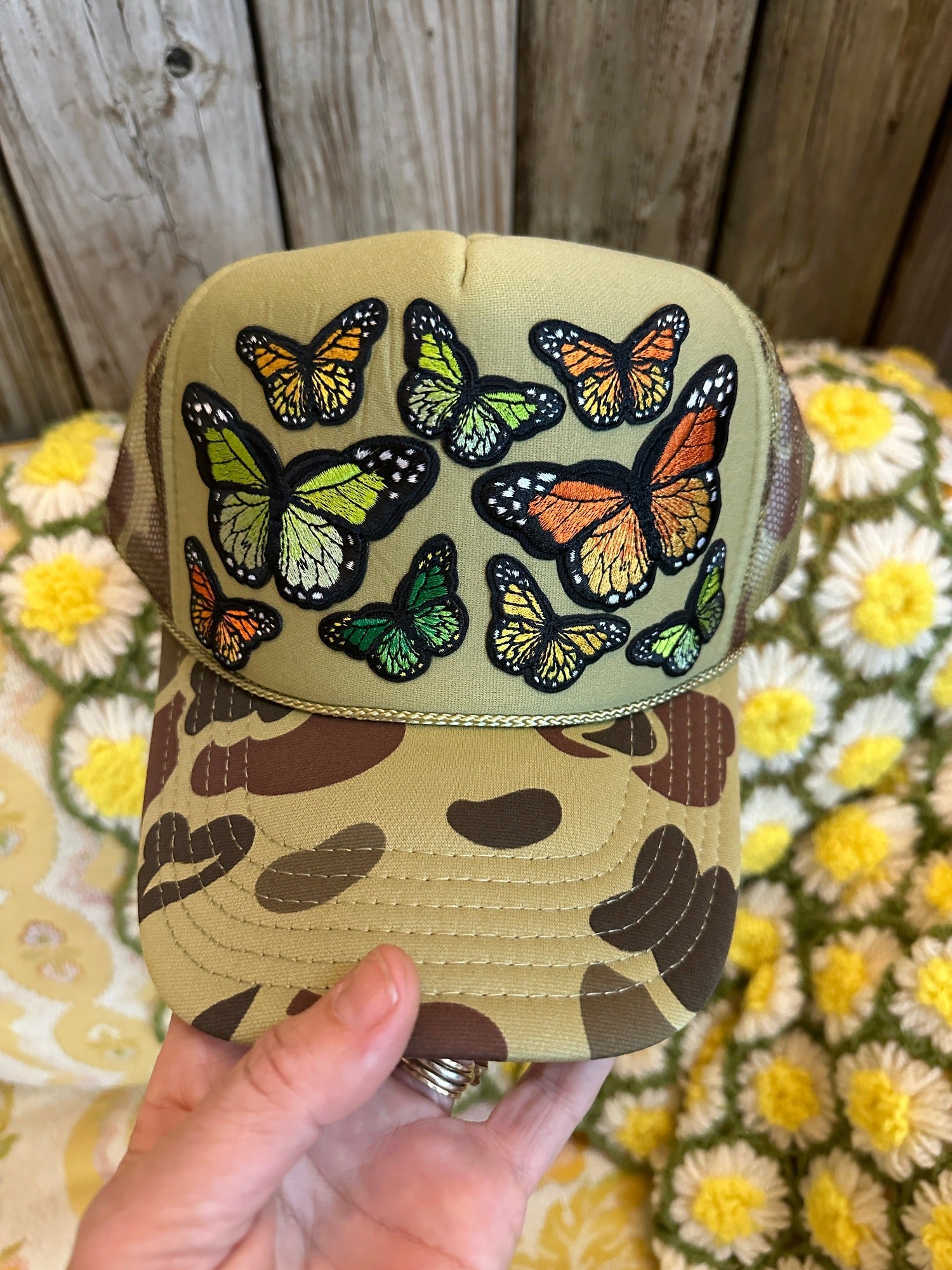 Flutter On By Custom Butterfly Patch Trucker Hat (made to  display picture 1