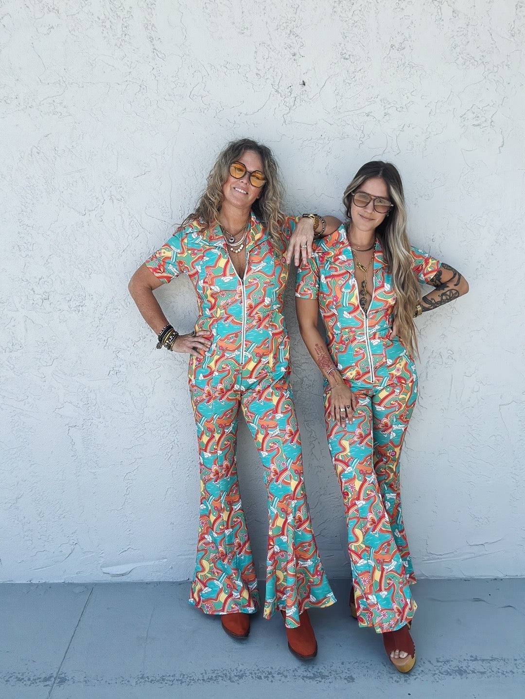 Sunshine & Rain Retro Rainbow Print Flare Jumpsuit - Lil Bee's