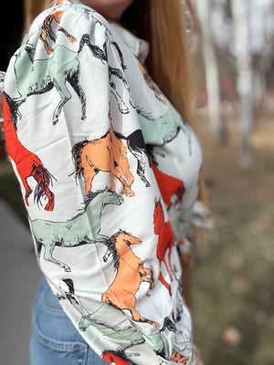 Off To The Races Horse Print Blouse