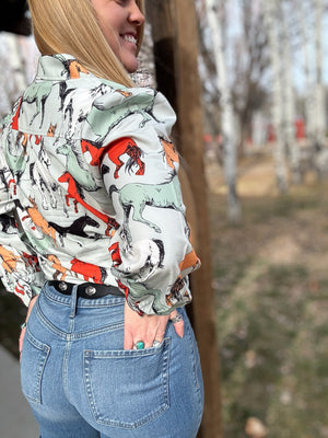 Off To The Races Horse Print Blouse