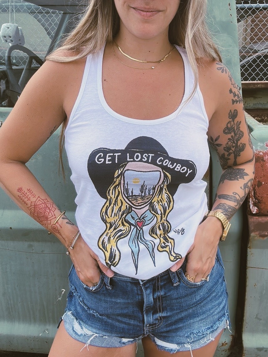 Get Lost Cowboy Racer Back Tank Top (made to order) RBR
