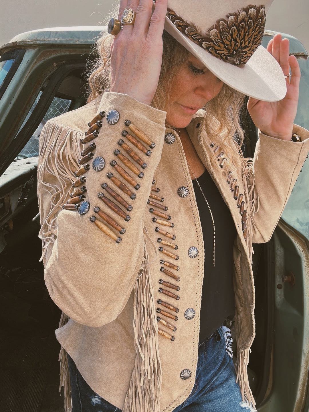 Desperado Beaded Fringe Leather Jacket Old Rust Sand DS Lil Bee s Bohemian