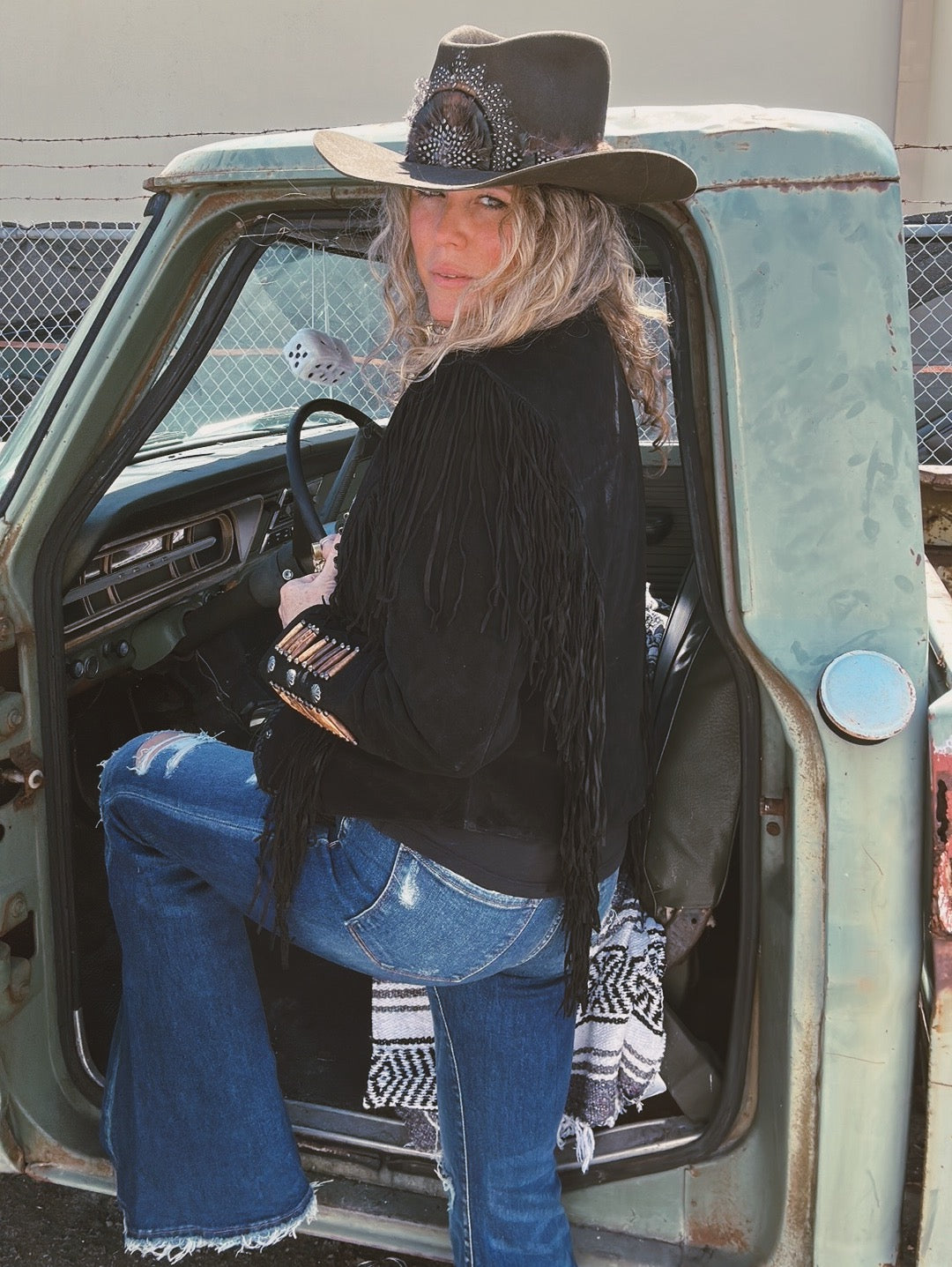 Desperado Beaded Fringe Leather Jacket ~ Black (DS)