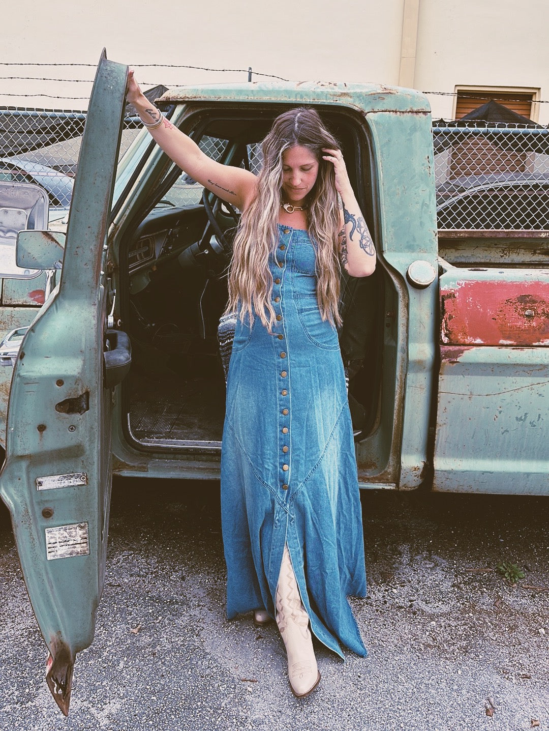 Right Down The Line Button Front Denim Maxi Dress - Lil Bee's Bohemian Right Down The Line Button Front Denim Maxi Dress - Lil Bee's Bohemian