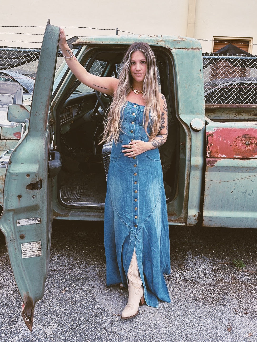 Right Down The Line Button Front Denim Maxi Dress - Lil Bee's Bohemian Right Down The Line Button Front Denim Maxi Dress - Lil Bee's Bohemian