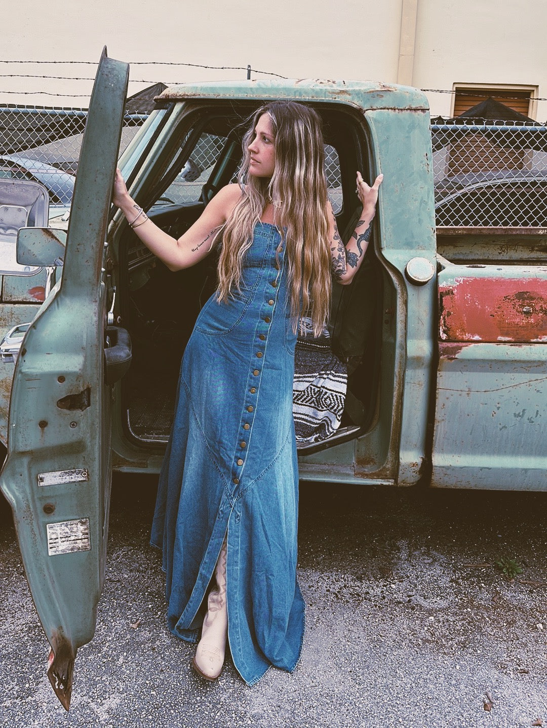 Right Down The Line Button Front Denim Maxi Dress - Lil Bee's Bohemian Right Down The Line Button Front Denim Maxi Dress - Lil Bee's Bohemian