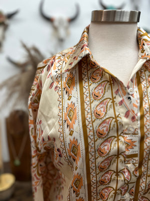 Gold Rush Paisley Print Button Up Blouse
