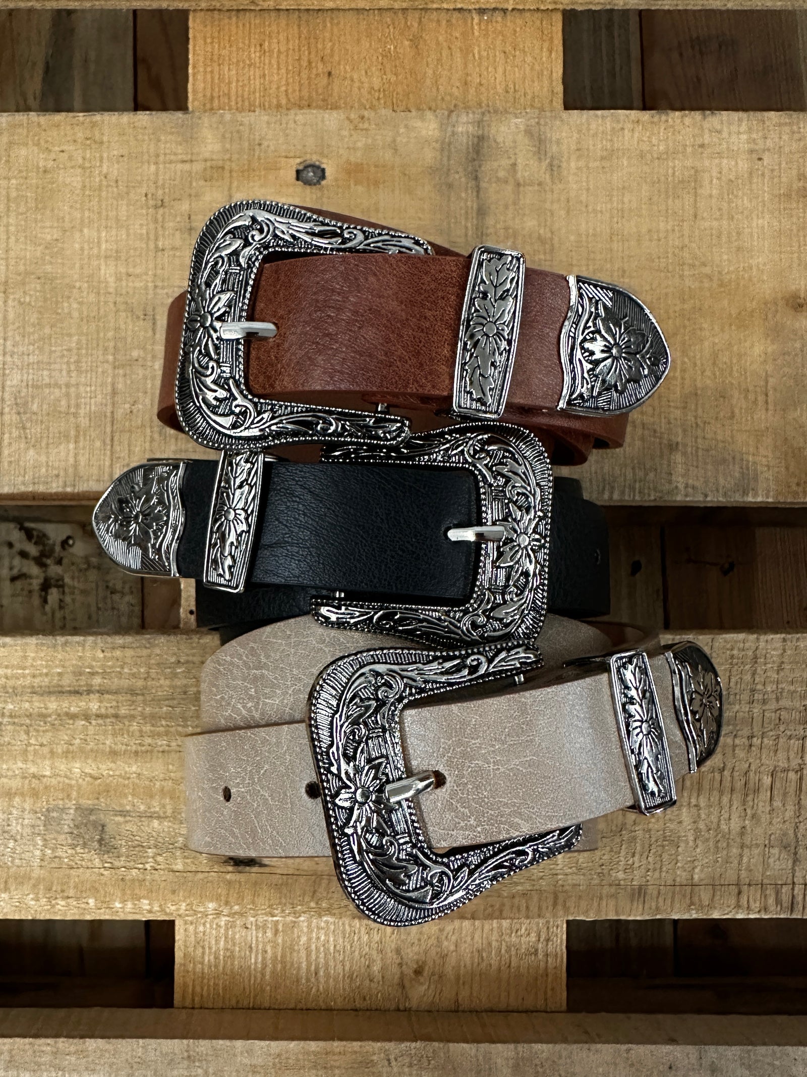 Cowgirl Logic Floral Etched Buckle Leather Belt