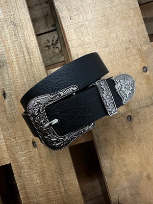 Cowgirl Logic Floral Etched Buckle Leather Belt