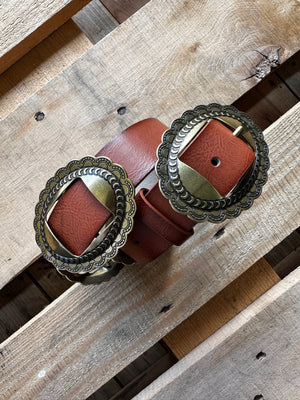 Home On The Range Western Oval Buckle & Concho Belt